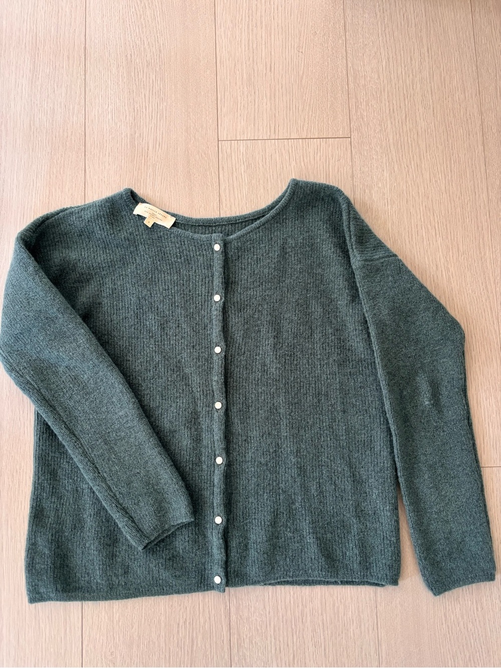 Sezane Dark Green Crewneck Button Cardigan